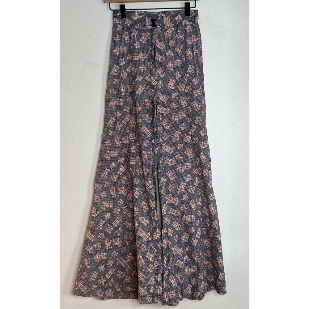 Vintage Betsey Johnson Alley Cat Pants Bell bottoms 1970's Red White Blue Print